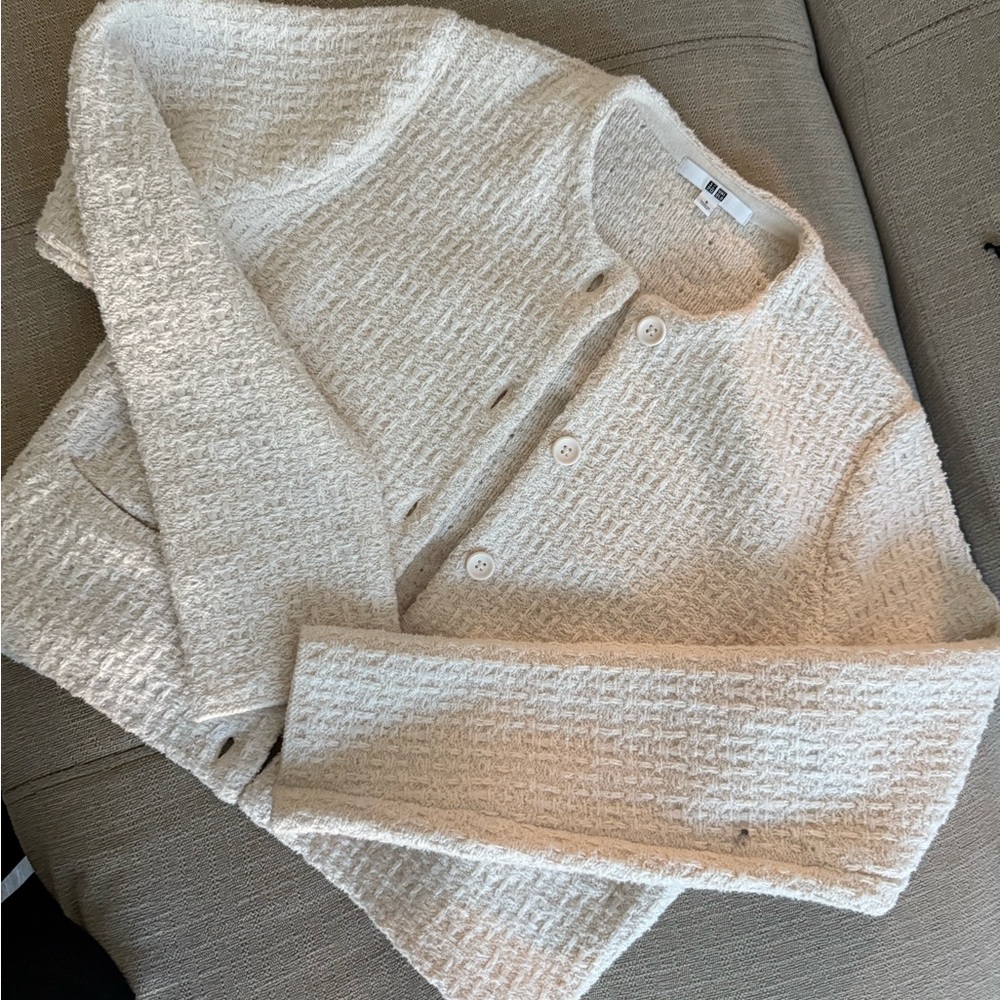 Aritzia Wilfred Textured Knit Cardigan Jacket | White | S (Stretchy Fit)